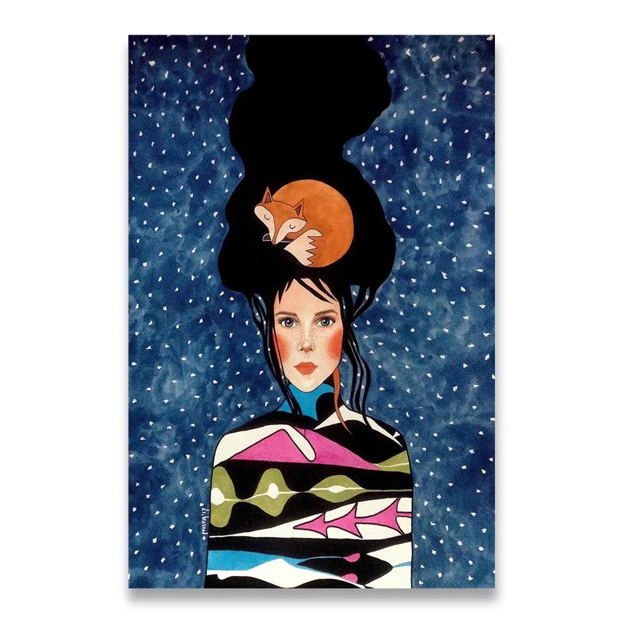 Vintage Abstract Girl Long Hair Flower Women Wall Art Canvas Painting Fashion Poster Wall Pictures For Living Room Home Decor