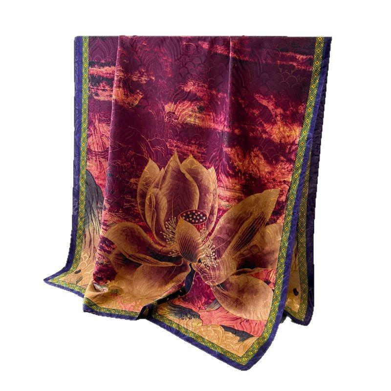 Blue Flower Yayun Printed Fragrant Cloud Yarn Spring and Summer New Silk Scarf Large Long Scarf Travel Shawl Sun Protection Women's Scarf Headscarf