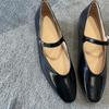 Neue silberne spitze leichte Mund Ein-Wort Einzel-Schuhe Damen flacher Absatz Leder Mary Jane Schuhe