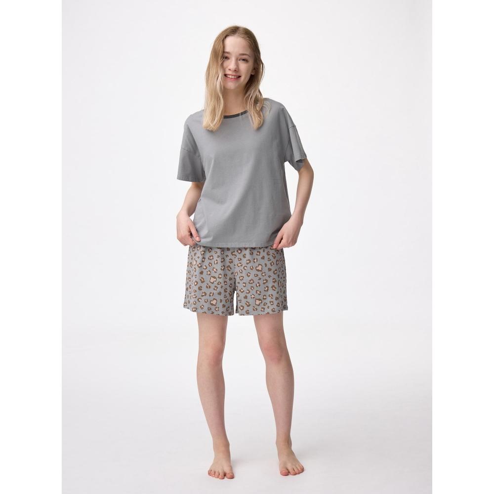 

Gu By Uniqlo Хлопковый Цветной Домашний Комплект Короткий Рукав Леопард 07 GRAY/XS