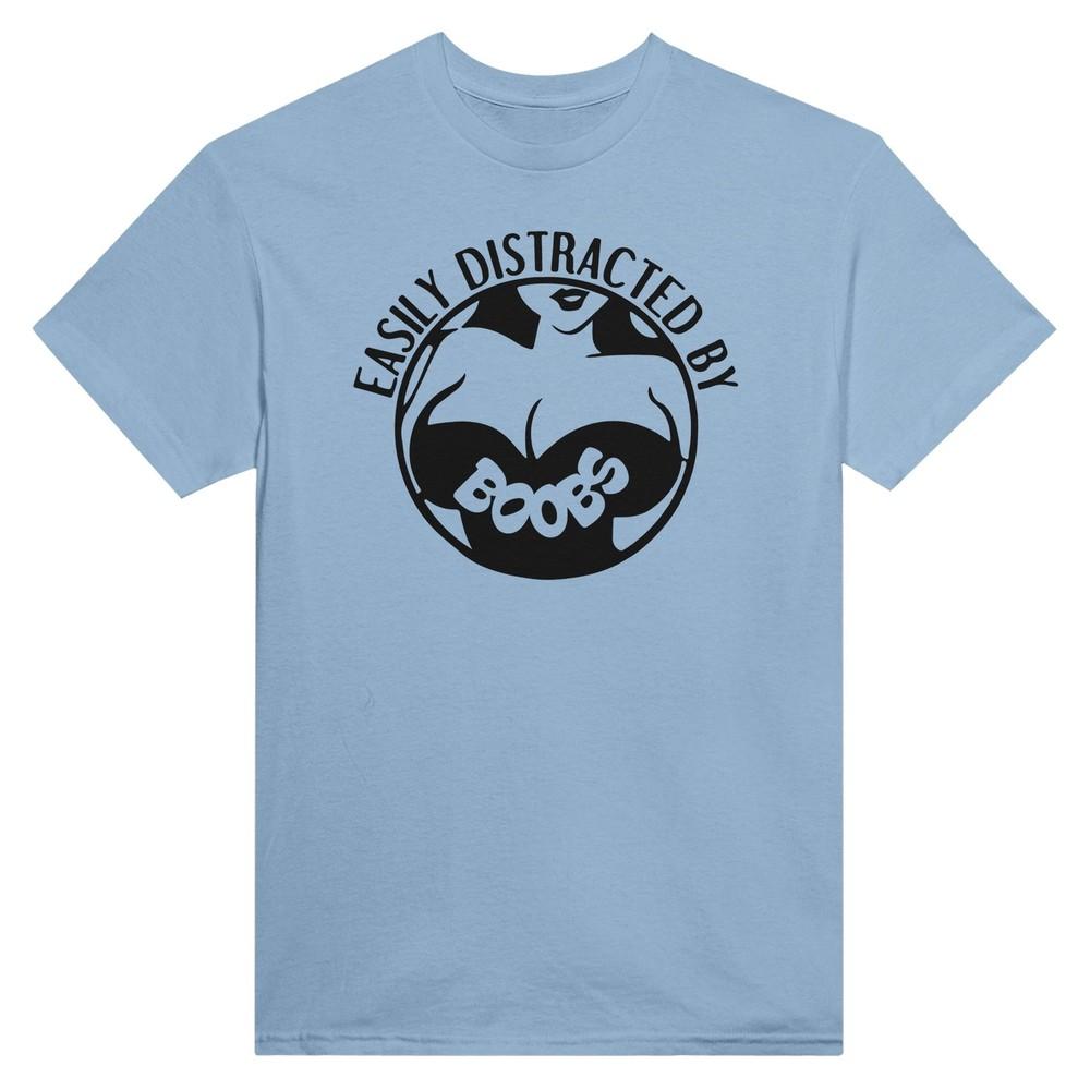 Easily Distracted by Boobs Crewneck T-Shirt - 100% Cotton, Classic Fit, Relaxed Unisex T-Shirt M
