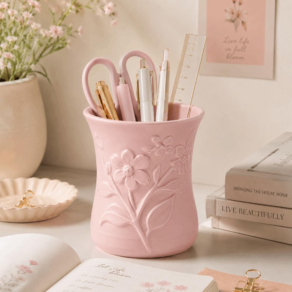 3D Printed Flower Vase Raised Patterns Pen Holder Cosmetics Storage Rack Living Room Decor