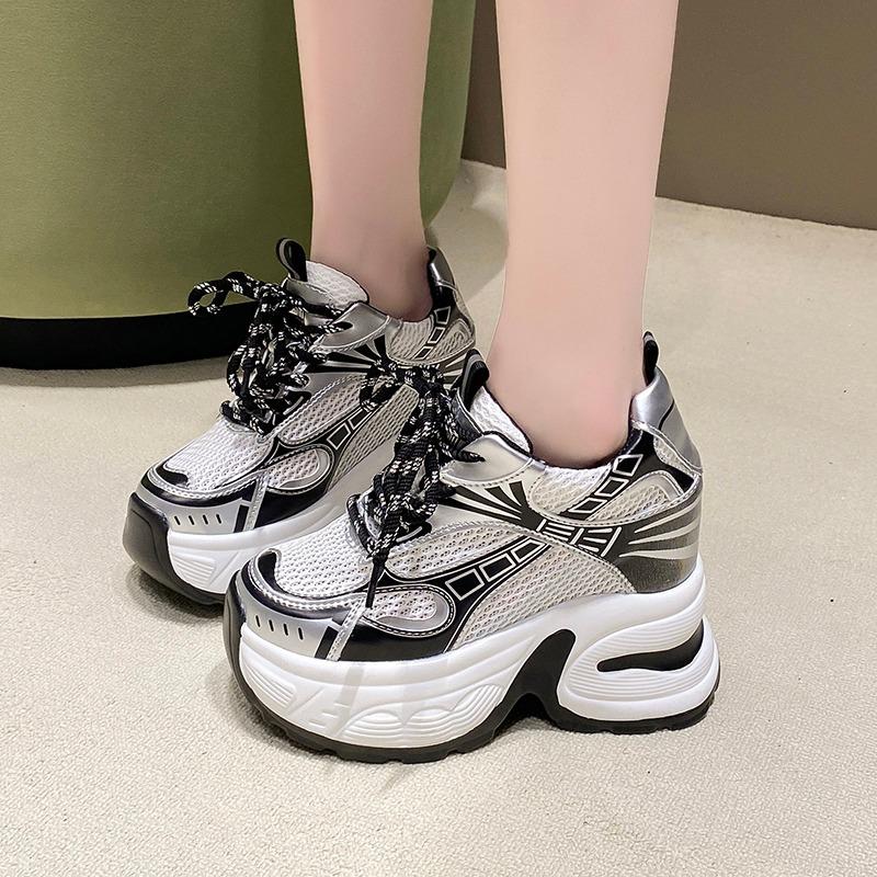 Fashion Spring Autumn Women Chunky Sneakers Breathable Mesh Casual 10.5CM Wedge Heels Platform Footwear Summer Femme Sport Dad Shoes