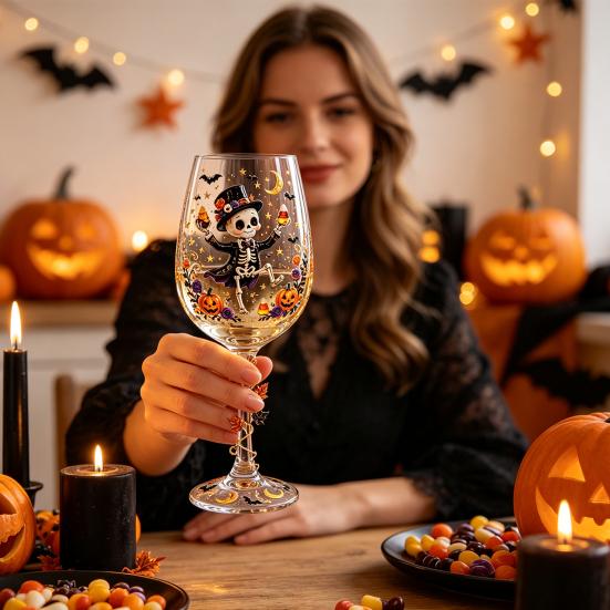 Unique Cup Halloween Wine Glass, Spooky Ghost Cat Witch Pumpkin Drinking Glass for Artistic Kitchen Drinkware Wines, Cocktails, Spirits, Holiday