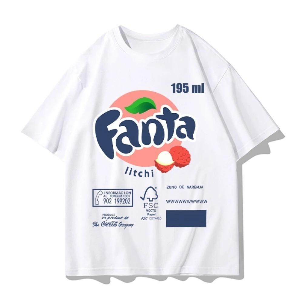 

2026 Summer Cotton Breathable Streetwear T-shirt Fanta Printed T-shirt Unisex Stylish Short-sleeved Round-neck Shirt M