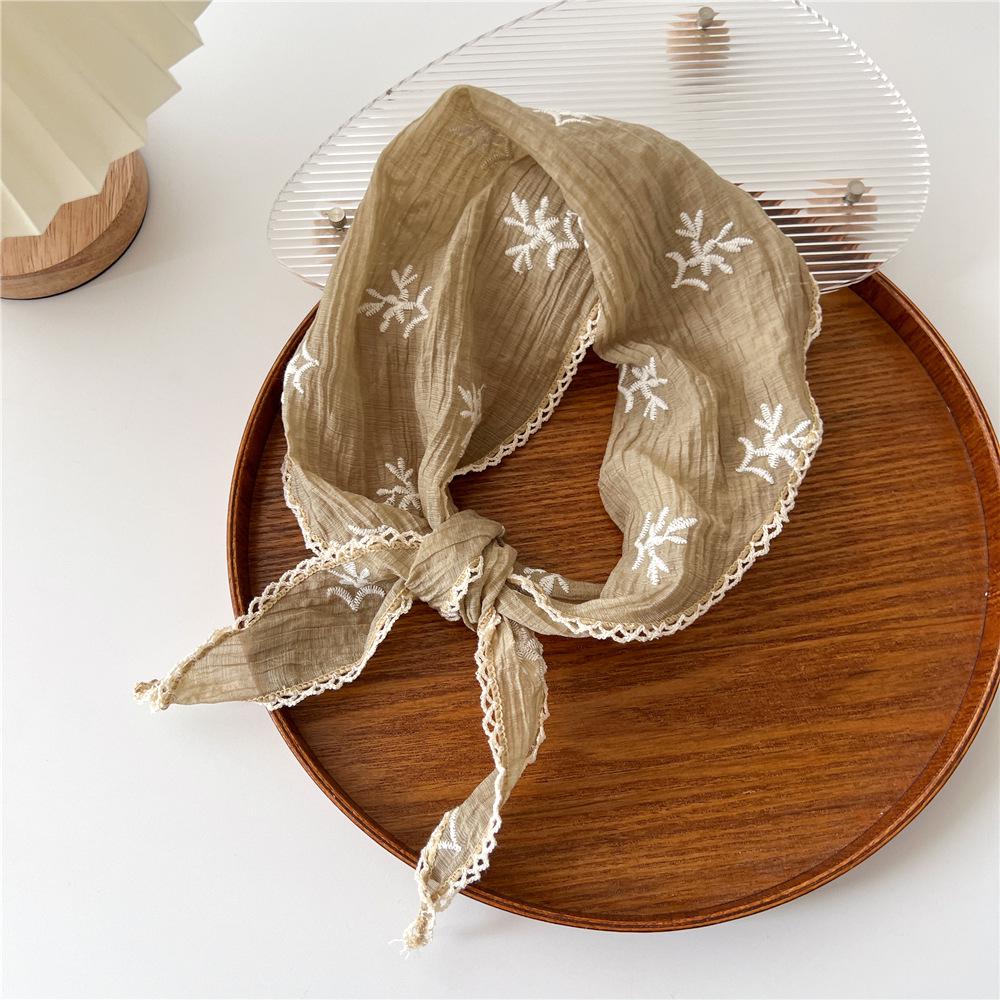 Korean Style Cotton Linen Lace Triangle Scarf: Women's Spring/Summer Neck and Sun Protection Accessory