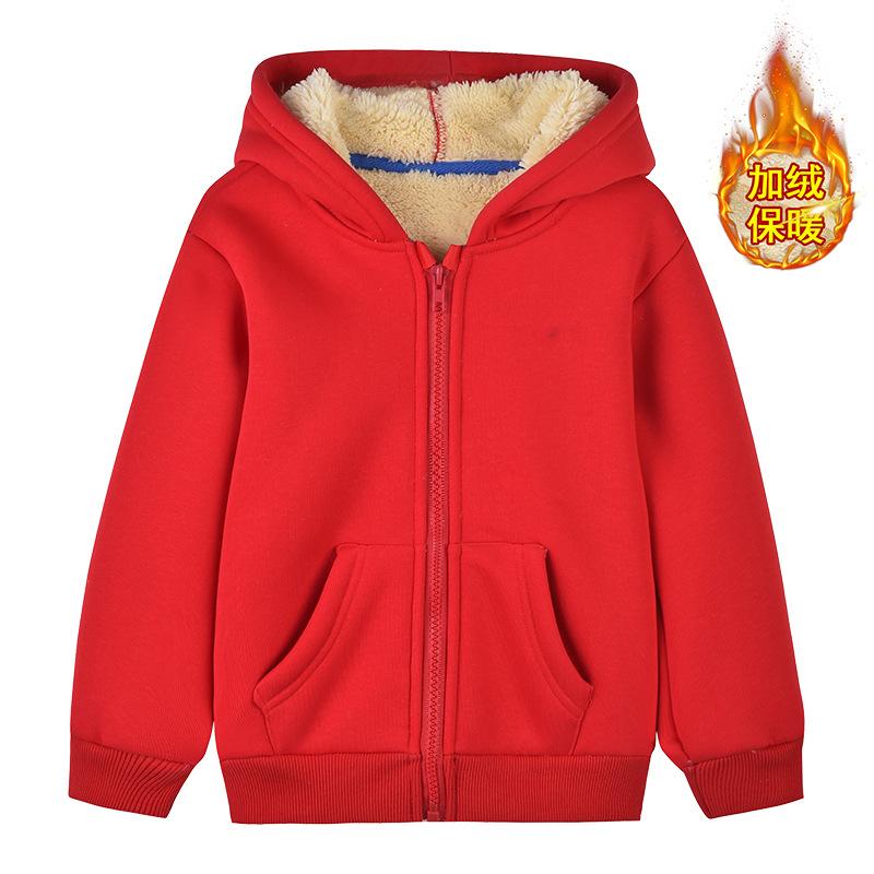 Children's Fall and Winter Long-sleeved Hooded Warm Sweatshirt in Small and Medium Children Solid Color Pullover Sports Tops