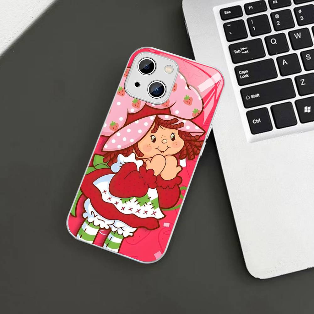 S-Strawberry-shortcake Girl Tempered Glass For Iphone 14 13 12 11 Pro Mini XS MAX 14Plus X XS XR Cover