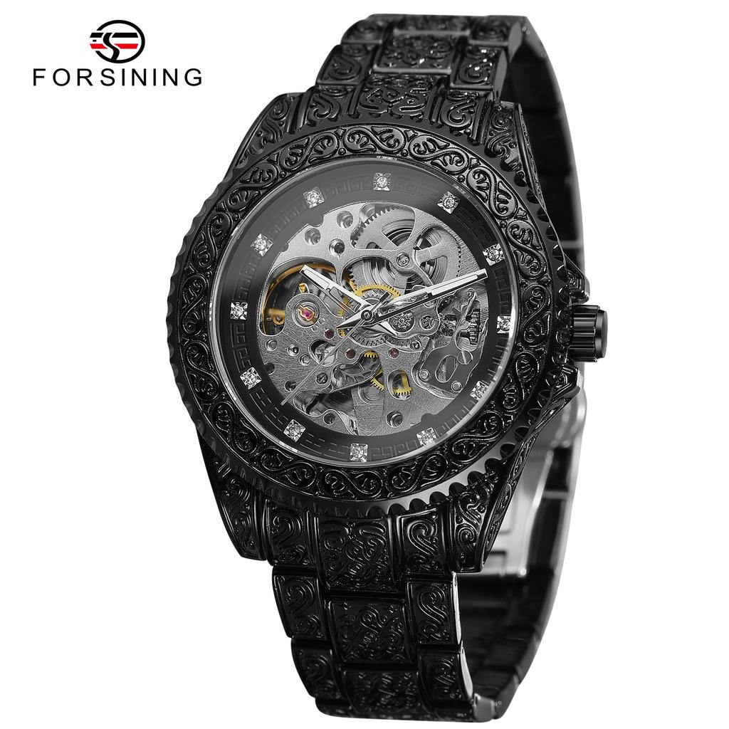 Transparent Leather Band Automatic Mechanical Skeleton Watch for Men Custom Logo
