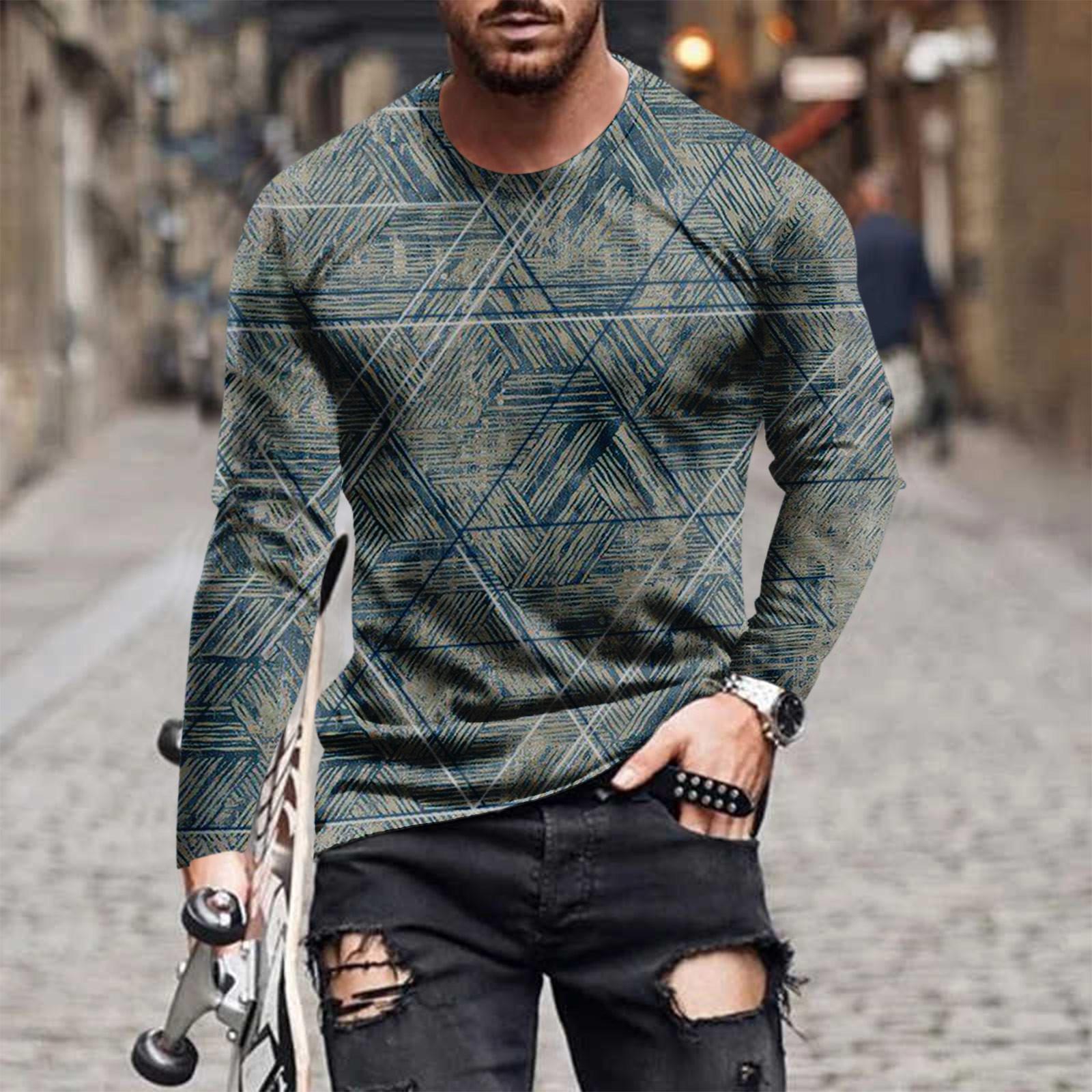 

Муж. Футболка Графика Абстракция Шея Одежда Одежда На открытом воздухе Длинный рукав С принтом Модельер Винтаж XXXL синий