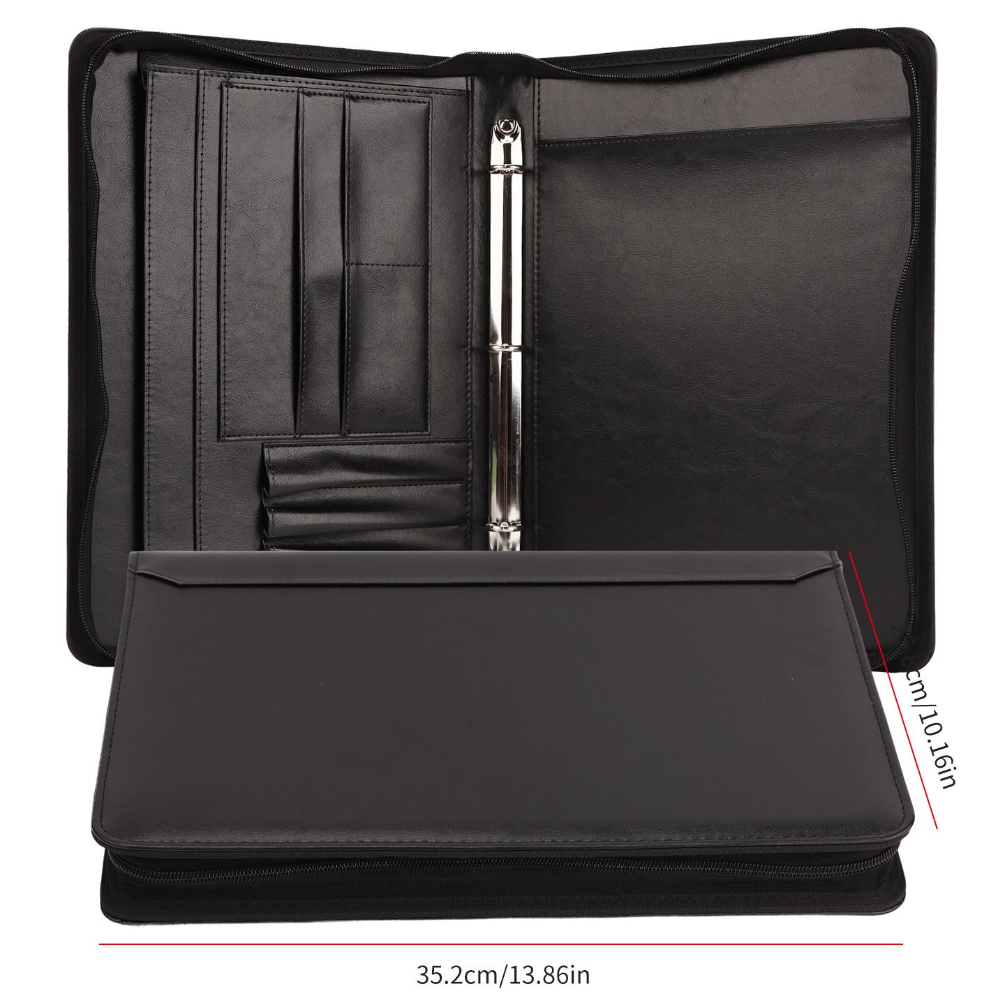 A4 Leather Zippered Binder Folder with Handle