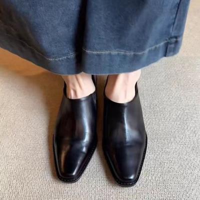 Spring Designer Soft Leather Women Loafer Shoes Elegant Shallow Square Toe Shoes Ladies Slip On Flats Shoes
