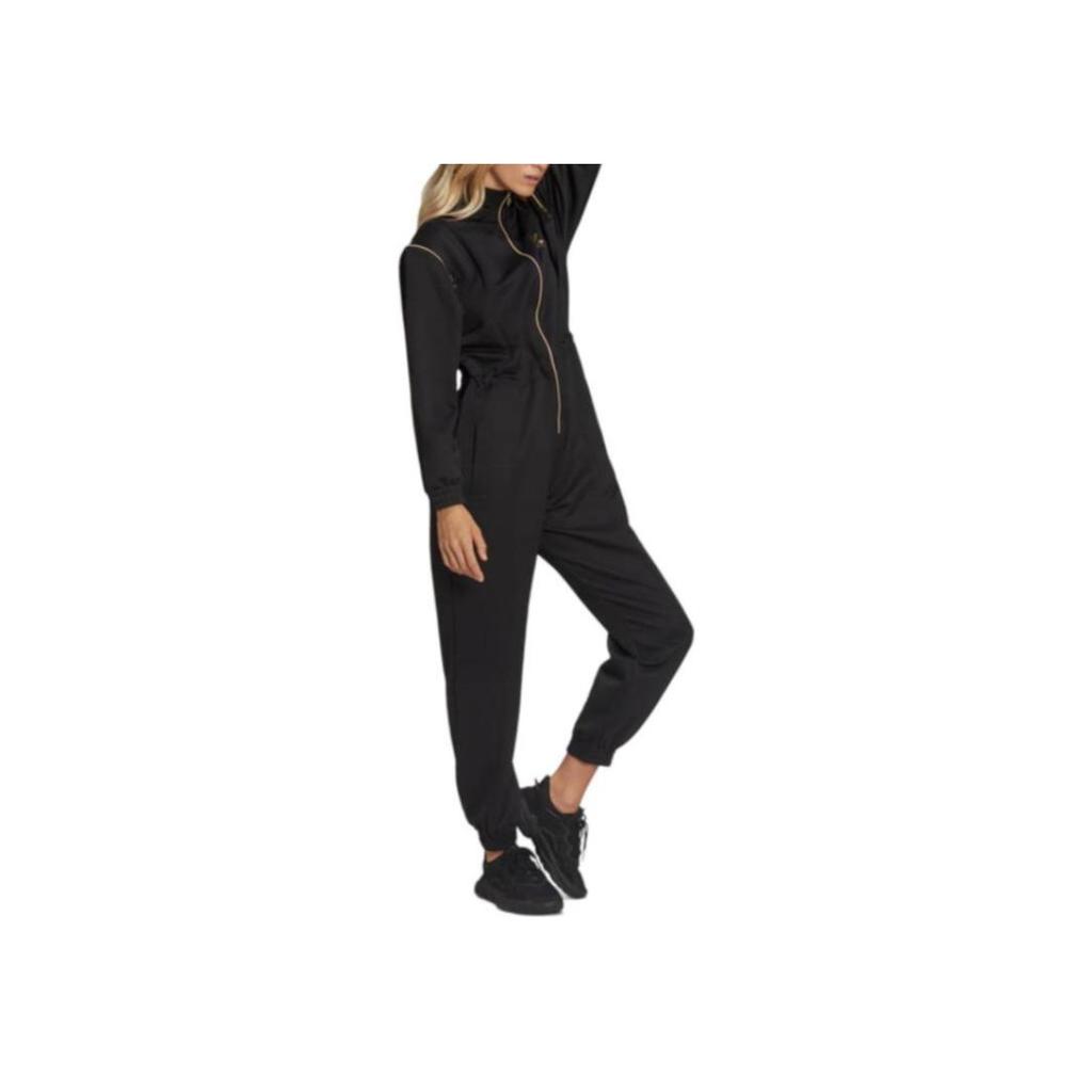 Adidas Originals Solid Color Zip Collar Long Sleeve Jumpsuit Women jumpsuit Black HG6682