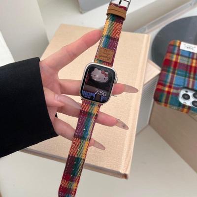 Buntes Wollkaro-Lederarmband für die Apple Watch Series 10/9/8/7/SE