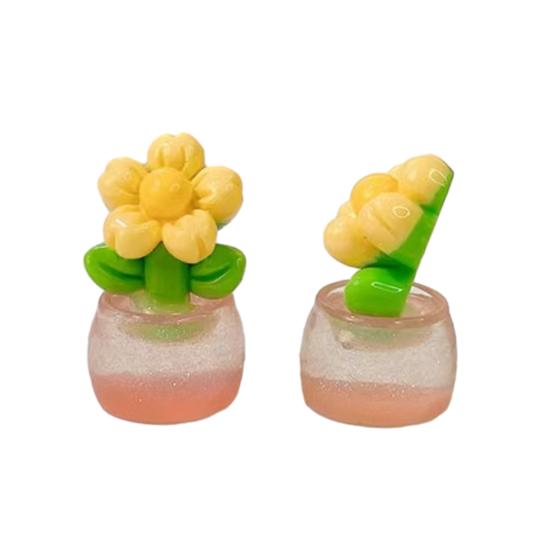 

2 Pcs Mini Resin Artificial Flower Figurine Tiny Glow in The Dark Potted Flower for Dollhouse Miniature Landscape Home Office Decor E