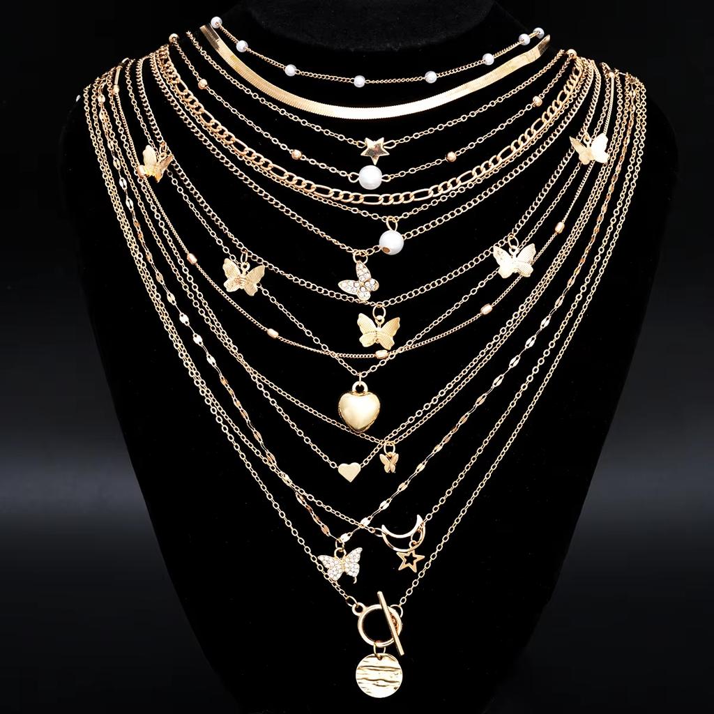 10Pcs/Set Women's Simple Stackable Pendant Necklaces Set Fashion Love Heart Multilayer Necklaces Female Party Jewelry Gifts 2026