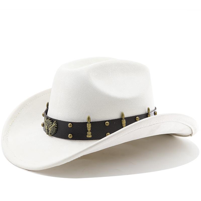 Suede Western Cowboy Hat Vintage Metal Jazz Hat Men's and Women's Ethnic Style Autumn and Winter Big-brimmed Top Hat