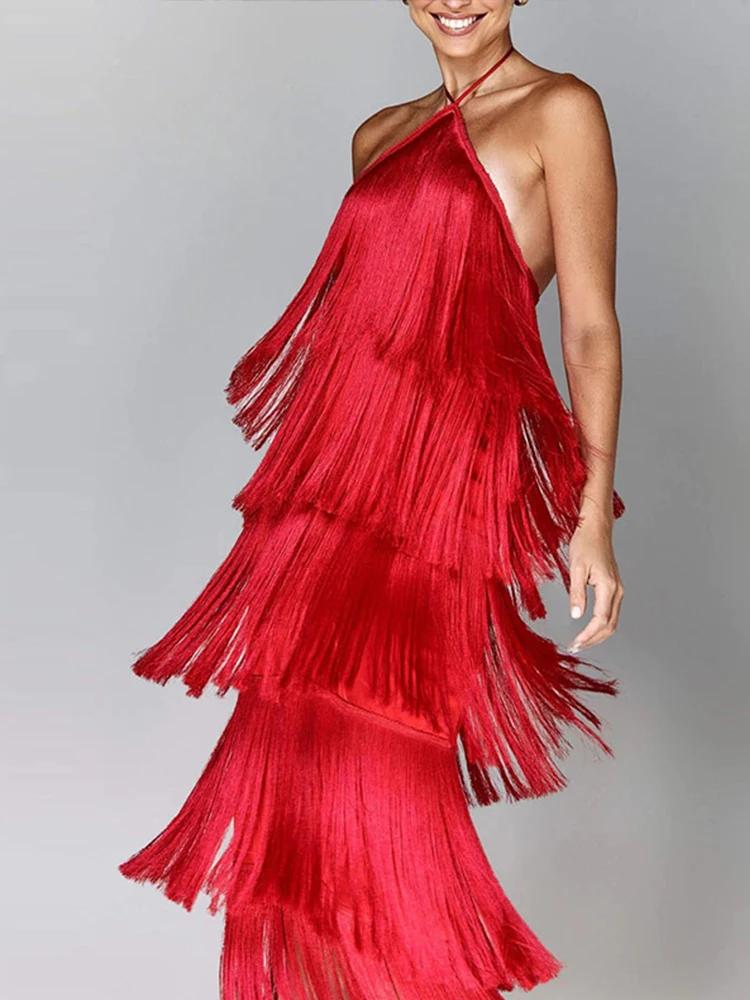 Dusker Halter Split Kvinner Kjole Ermeløs Ryggløs Snøring Party Summer Street Club Evening Robe