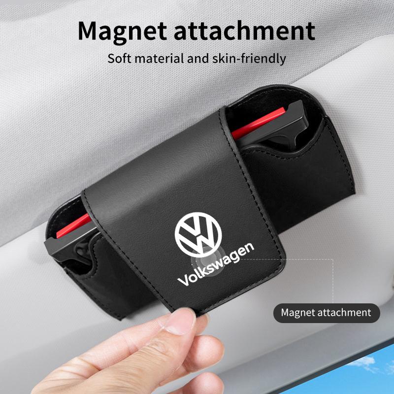Hub Caps Car Visor Glasses Holder Leather Magnetic Sunglasses Storage Box Accessories For Volkswagen VW Jetta Golf Beetle EOS GT Cv1