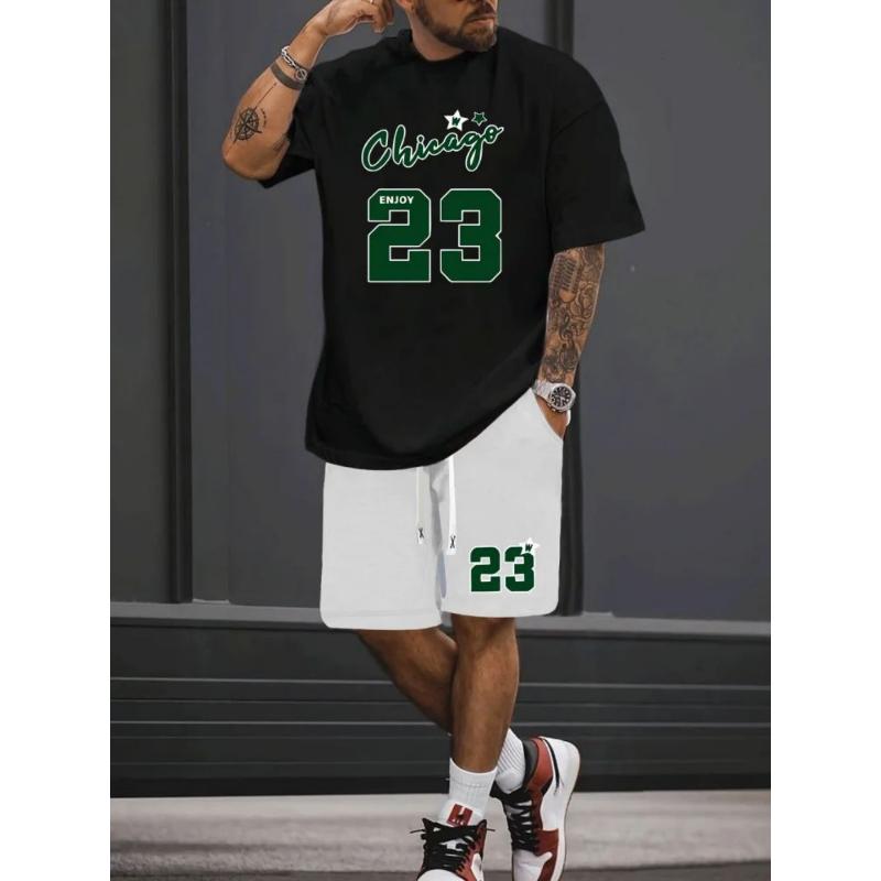 The 2026 summer new men's set features 3D digital No. 23 print which is fashionable casual sporty and retro