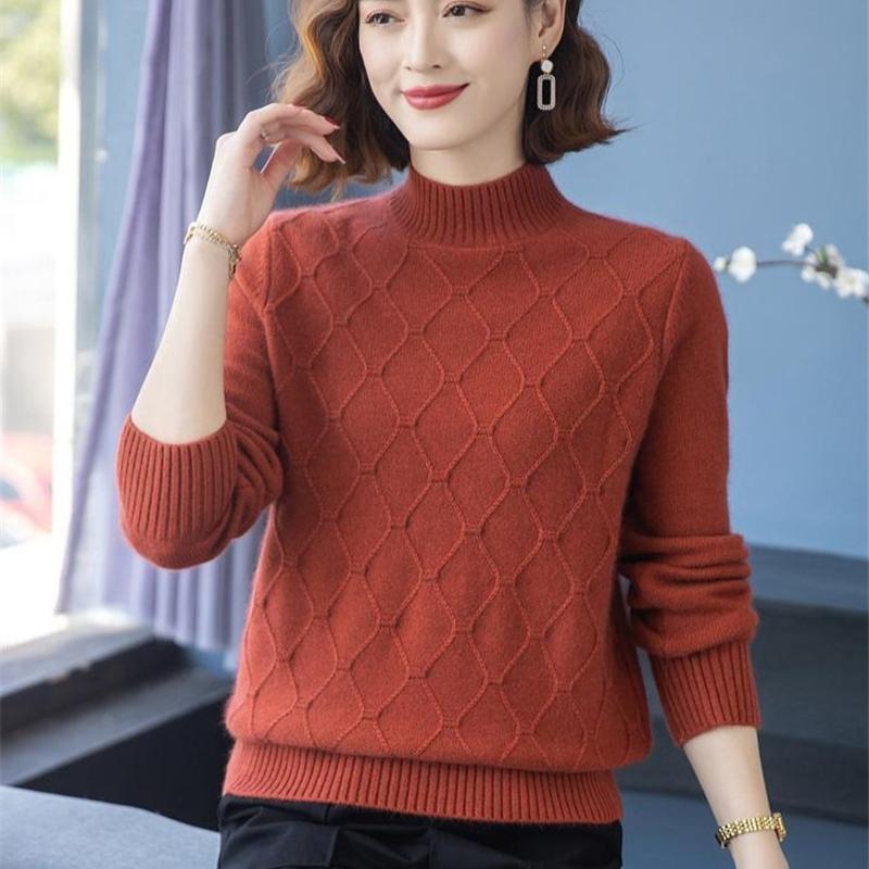 

Базовый свободный мягкий однотонный свитер с высоким воротом, женский повседневный свитер с длинным рукавом, шикарный нижний свитер, женский джемпер, топ L красный