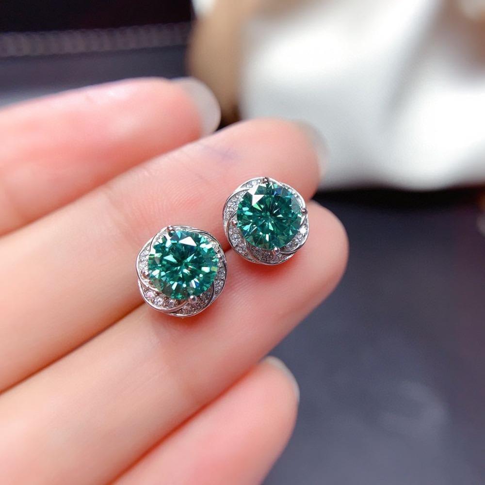 

PT950 High Carbon Diamond Imitation Maldives Blue Green Moissanite Earrings for Women