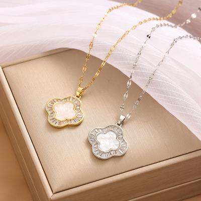 Titanium Steel Lucky Four-Leaf Clover Zirconia Mother-Of-Pearl Necklace New Tide Simple Temperament Necklace Net Red Women's Necklace