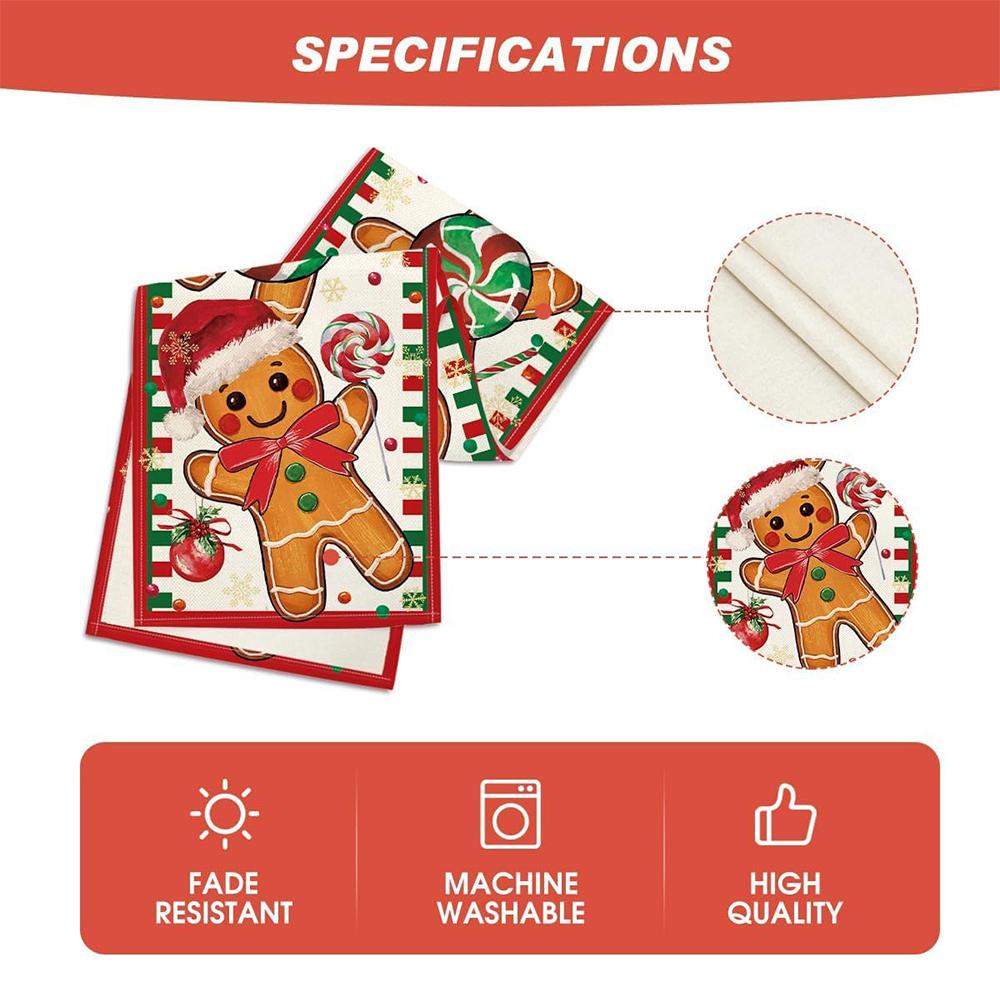 Gingerbread Candy Cane Christmas Table Runner for Home Party Decor, 33x183cm