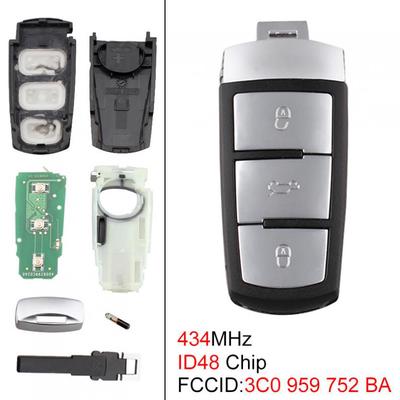 Portachiavi remoto intelligente con vibrazione senza chiave a 3 pulsanti 434 MHz con chip ID48 3C0959752BA per VW Passat B6