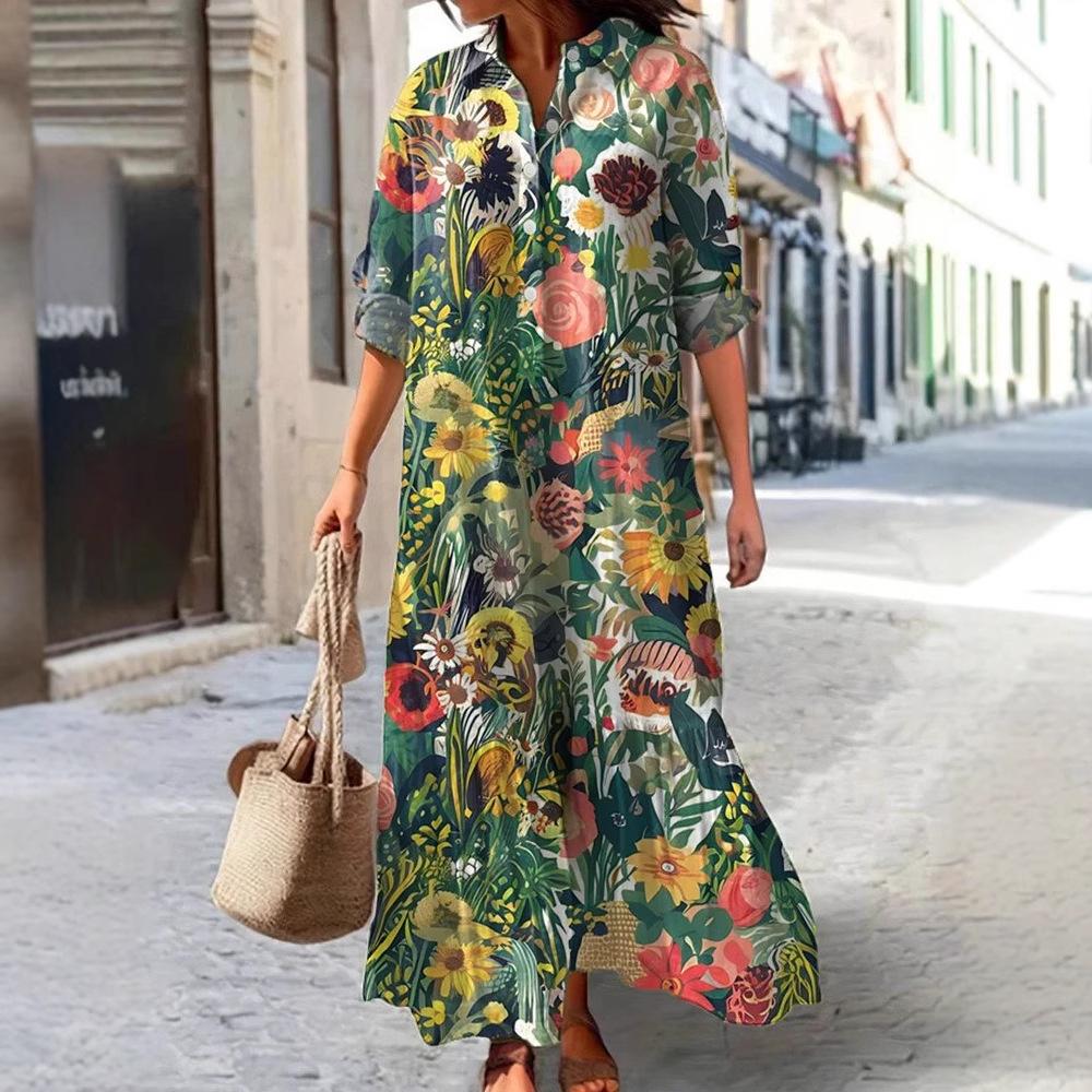 Womens Printed Polo Collar Midi Dress In Multiple Patterns