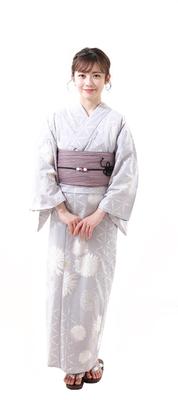 Hiroba Yukata Yukata 3-częściowy Szaro-beżowy i Biały Chryzantema Licealny Yukata Jeden Rozmiar Pasuje Fajerwerki Lato [Kimono Yu] Zestaw, Zestaw Damski, Yukata,