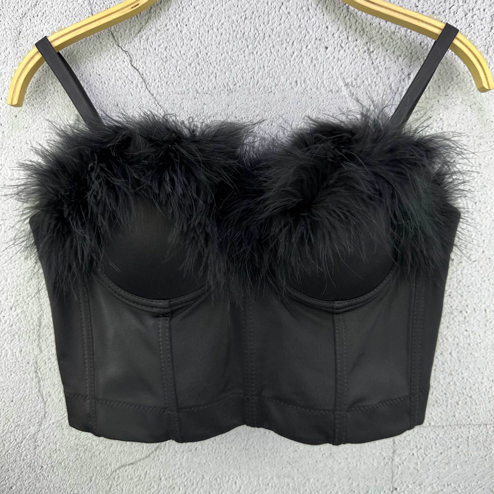 

Однотонный мини-топ-майка с перьями без бретелей дикий ретро племенной с коротким рукавом модный модный топ-бра для женщин майки и топы 40/90 чёрный