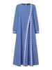 Muslim Women's Solid Color Lace Trim Casual Dress with Long Sleeves