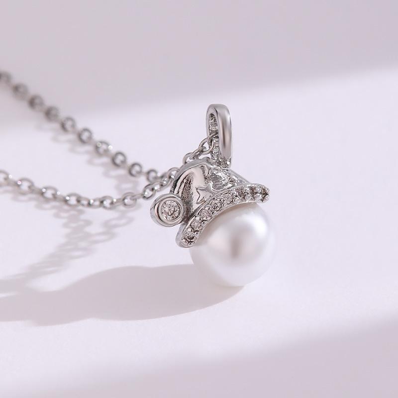 

Elegant Pearl Christmas Necklace: European & American Style, Non-Fading Titanium Steel, Fashionable Clavicle Design