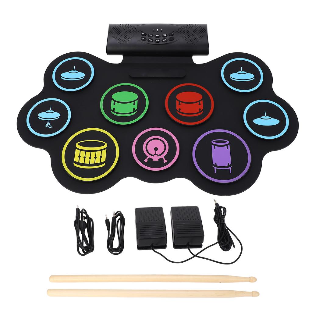 9 Pads Electronic Drum Set Educational Rechargeable Built in Speaker Headphone Bluetooth USB MIDI Ro