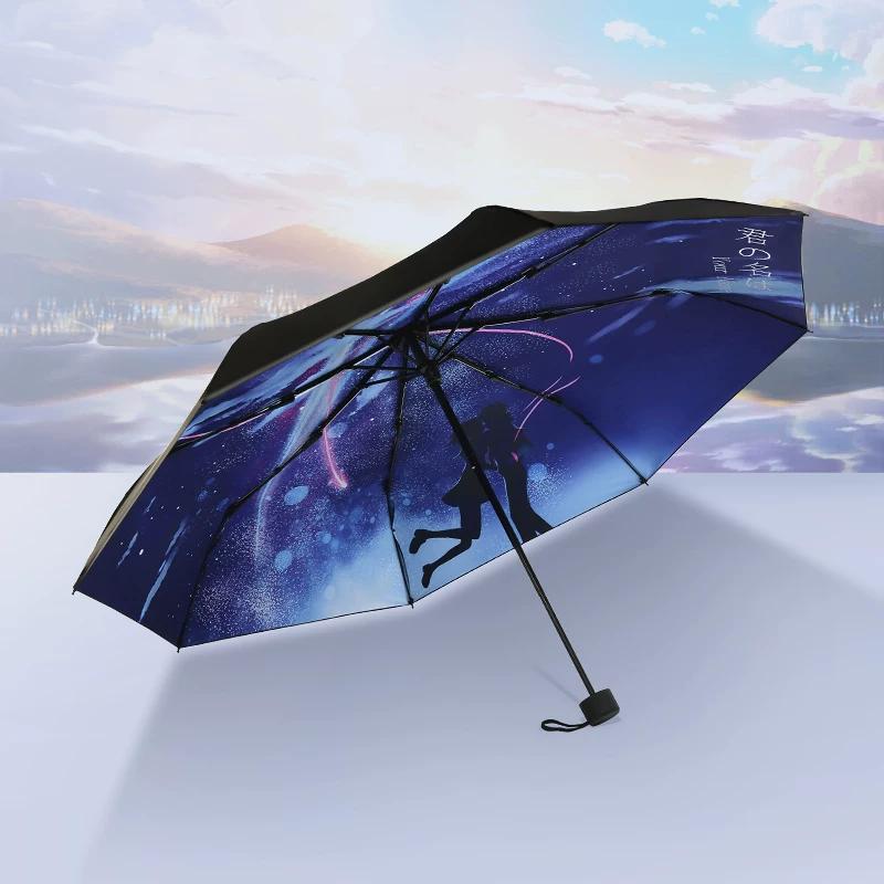Ultra-Light Sun Umbrella, Dual-Purpose for Sun and Rain, Anti-Uv, Two-Dimensional Umbrella, Foldable Black-Coated Sun Protection Umbrella, Anime