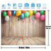 Colorful carnival balloons and tassels are decorated on the rustic wooden boards - polyester fiber photo background cloth