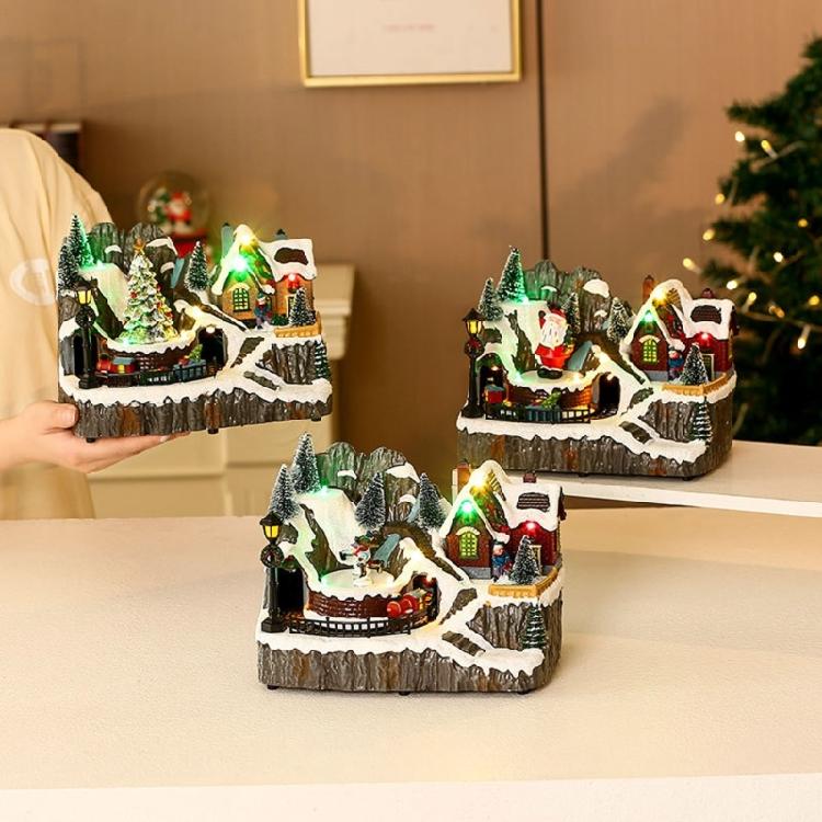 Christmas Village House Figurine with Led Light Festival Holiday