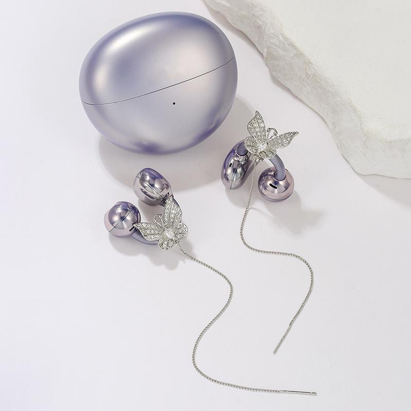 Bling Rhinestone Butterfly Ear Clip Earrings 2 Pieces Anti-Lost Holder for Wireless Earphone Female Prom Gift