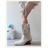 Fashion Retro Tassel Mid-Tube Knight Boots 2025 Autumn New Block Heel Skinny Women's Boots