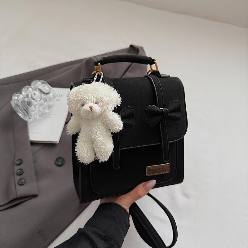 

Винтажный колледж рюкзак женский 2025 осень новый нишевый бант маленькая квадратная сумка портативный студенческий школьный рюкзак чёрный