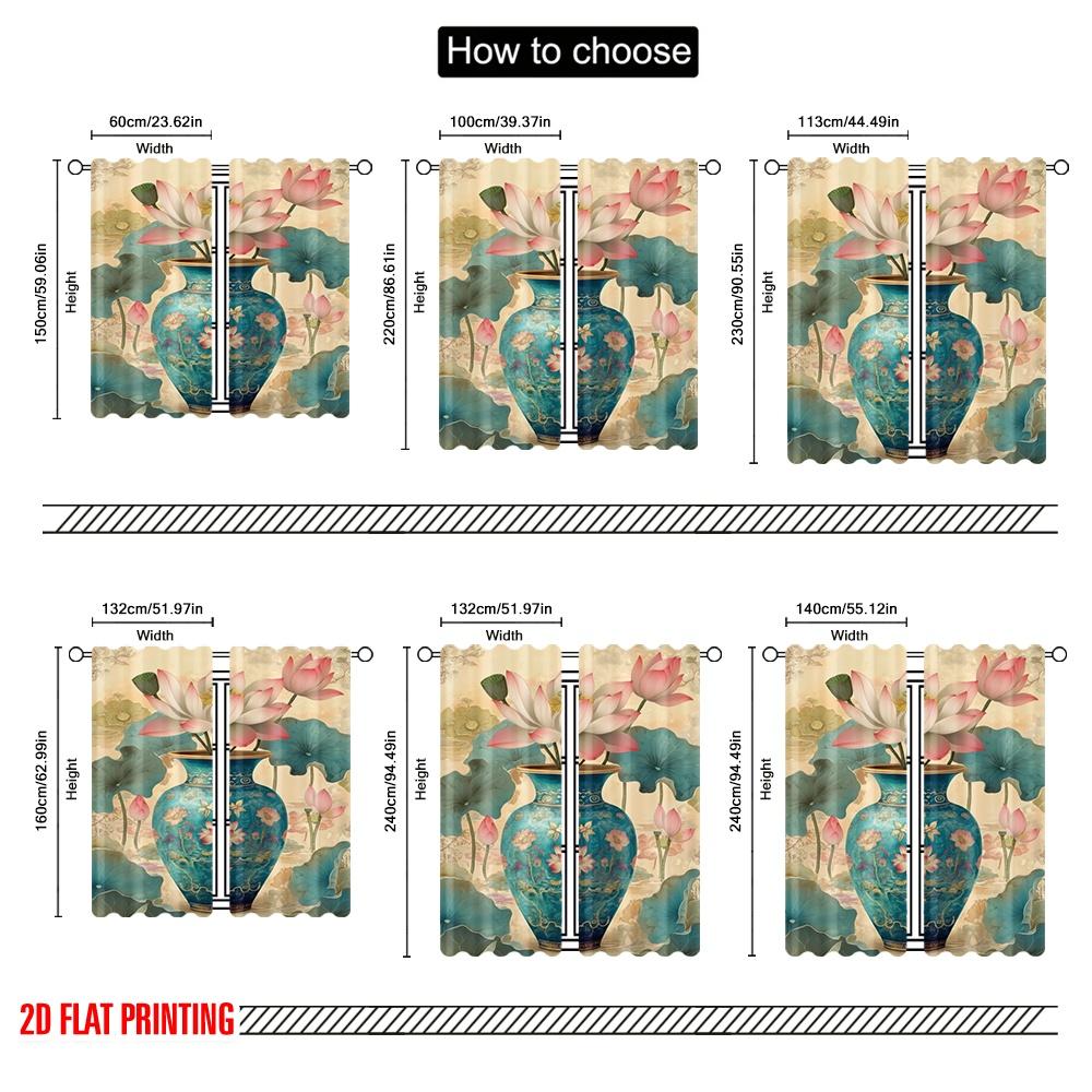 2 Stück, 2D-Flachdruck Lichtfilternde Vorhänge Lotus Elegance Strapazierfähiger 100% Polyesterstoff (ohne Stange) Dekorationen Innen