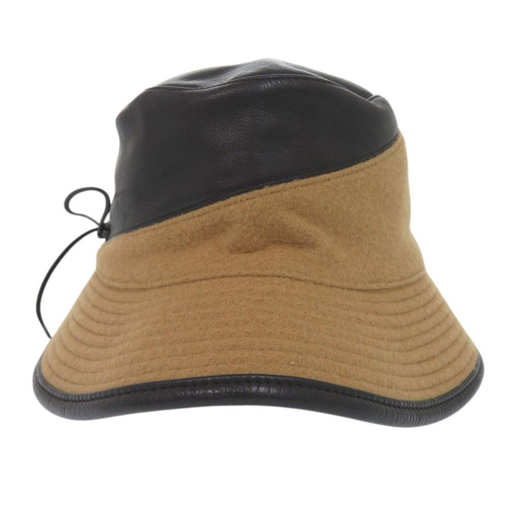 Used AUTHENTIC HERMES Bucket Hat Size58 Brown Black Cashmere Leather