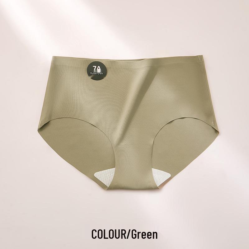 Women's Seamless Mid-Waist Triangle Panties with Antibacterial Mulberry Silk Crotch - Comfortable, Close-Fitting, and Skin-Friendly.