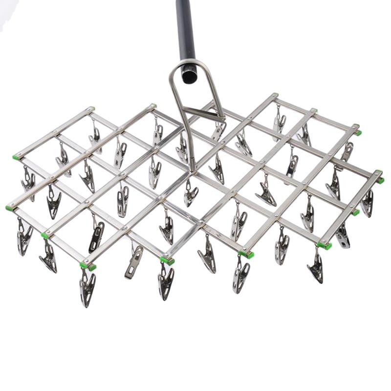 Foldable Laundry Hanger Stainless Steel Underwear Sock Drying Rack Windproof Flat Head Design Rust Resistant Strong Grip Clip