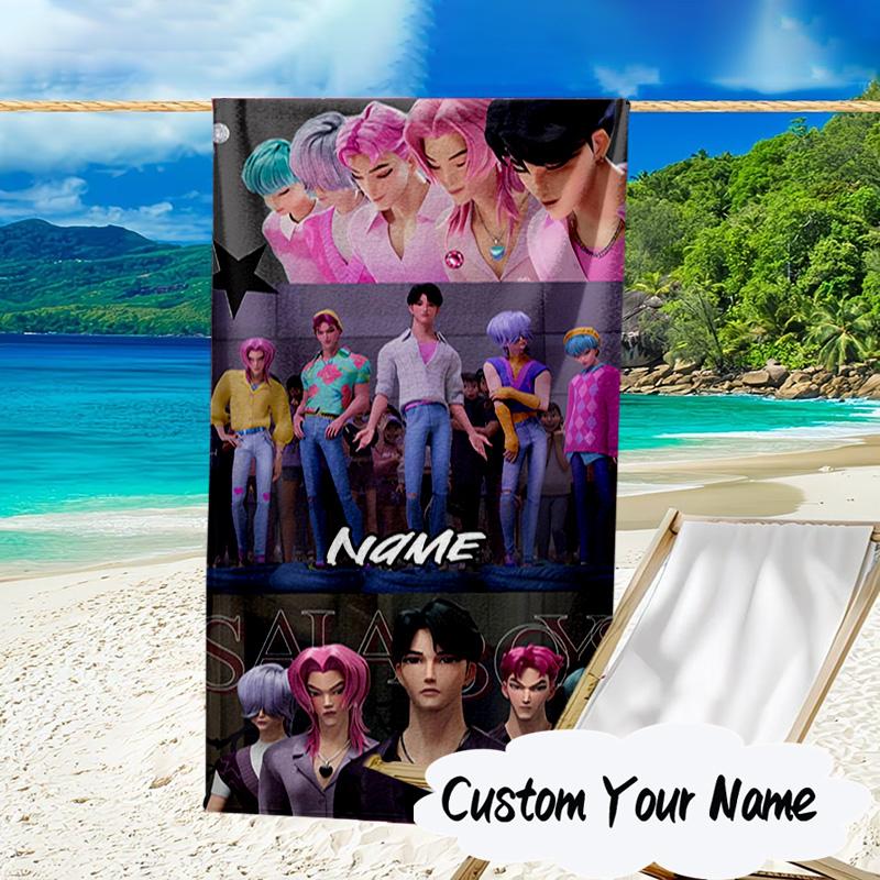 Custom Name KPop Cartoon Microfiber Beach Towel Super Soft & Absorbent for Bath, Beach, Travel  Bath Time Accessory, Fan Gifts