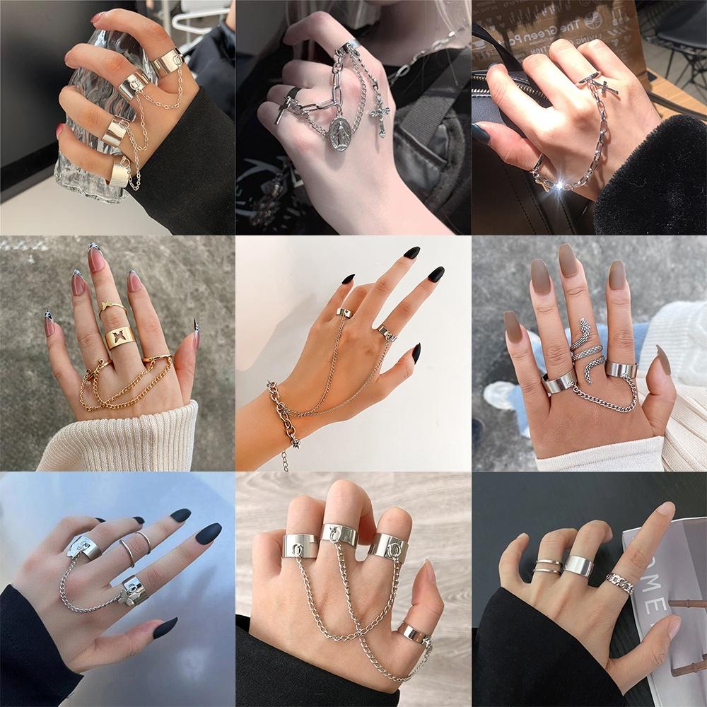 IF ME Personalized Butterfly Snake Ring Set Gold Silver Chain Ring for Women Accessories Jewelry