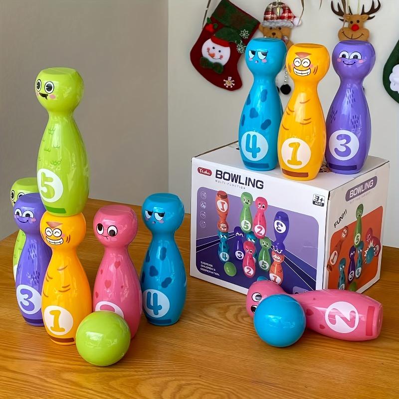 Cartoon bowling set with 10 pins & 2 balls, fade-proof printed patterns, gift box packed as holiday presents