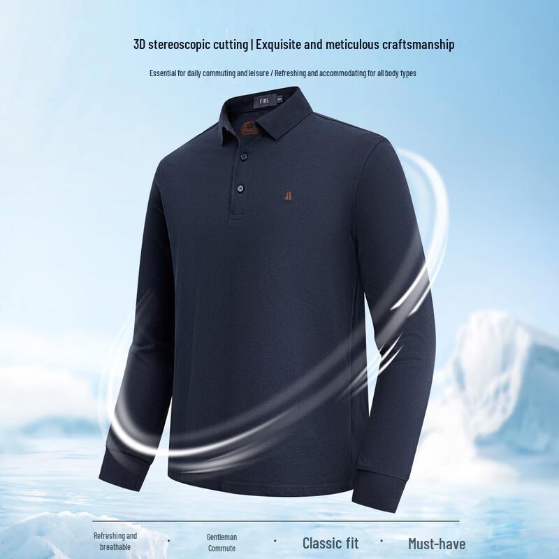 Shanshan Men's Pure Cotton Suede Placket Polo Long-Sleeve T-Shirt