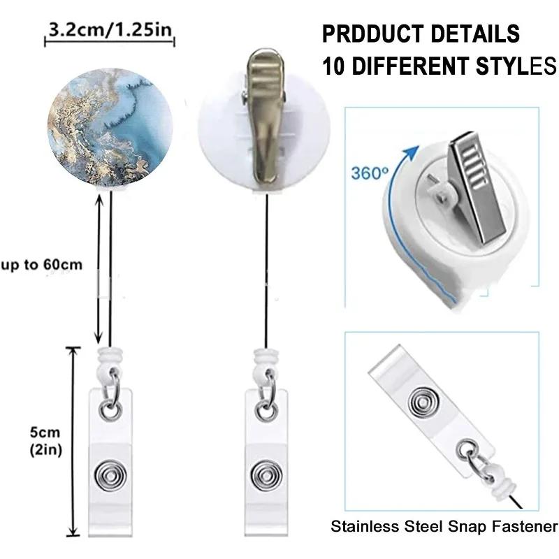 Retractable Badge Holder Reel Clip Marble Print Nurse Exhibition Card Holders Woman Doctor ID Card Chain Clips